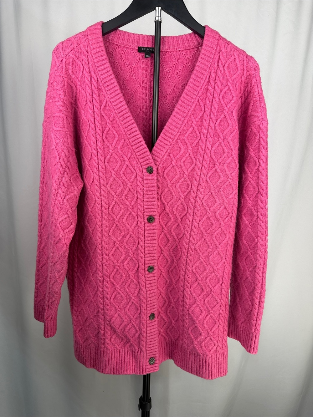 Talbots Petite XLP Hot Pink Cable Knit Button Front Cardigan Sweater Alpaca Wool